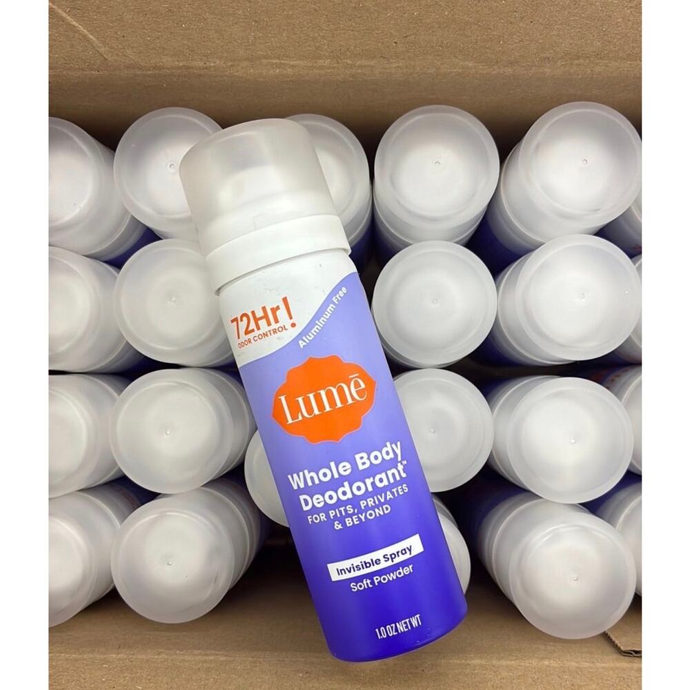 Bulk Lume Whole Body Deodorant Soft Powder Aluminum Free 1oz travel Spray 24pack